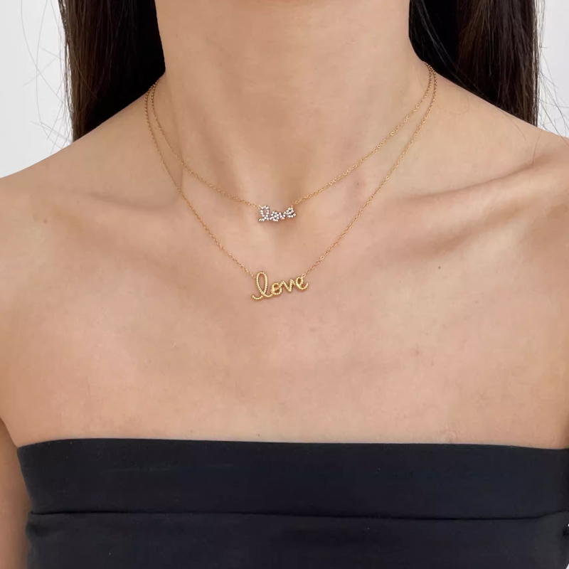 Romantique élégant acier inoxydable colliers avec strass