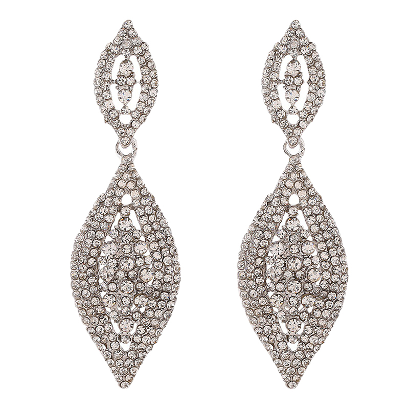 Blanc Brillant étincelant gouttes alliage boucles d'oreilles avec strass - STACEES