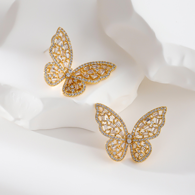 Exquisite Fashionable Female Copper S925 Silver Butterfly Earrings with Cubic Zirconia