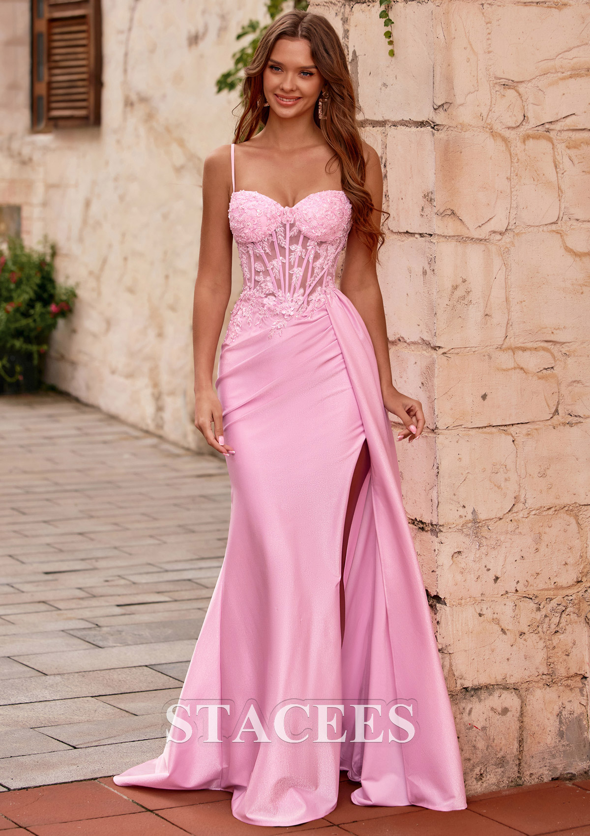 prom dress pink corset Wedtrend Women Pink Prom Dress Pink A-Line Spaghetti Straps Corset Long Evening Party Dress, Pink / US16W