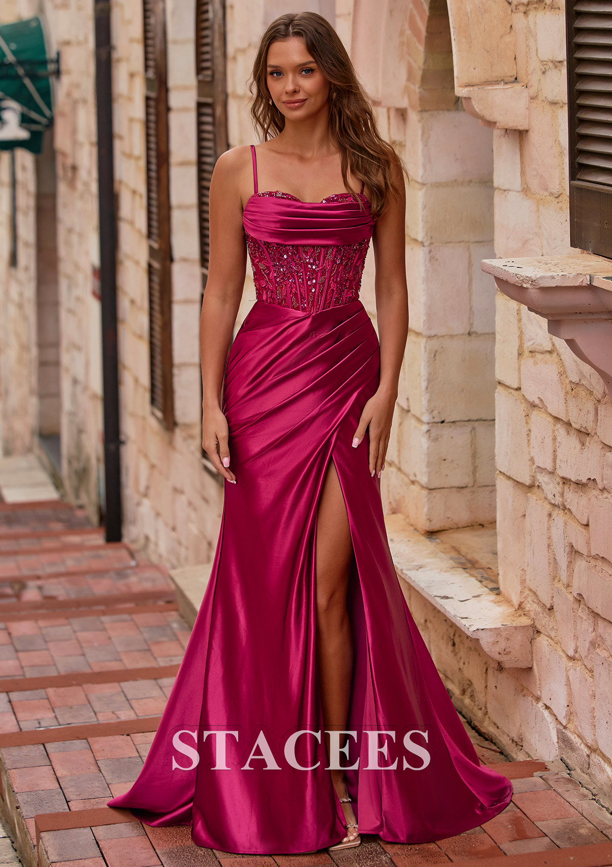 pink embellished prom dress Beaded-Corset Strapless Long Prom Dress with Choker Lilac / 2