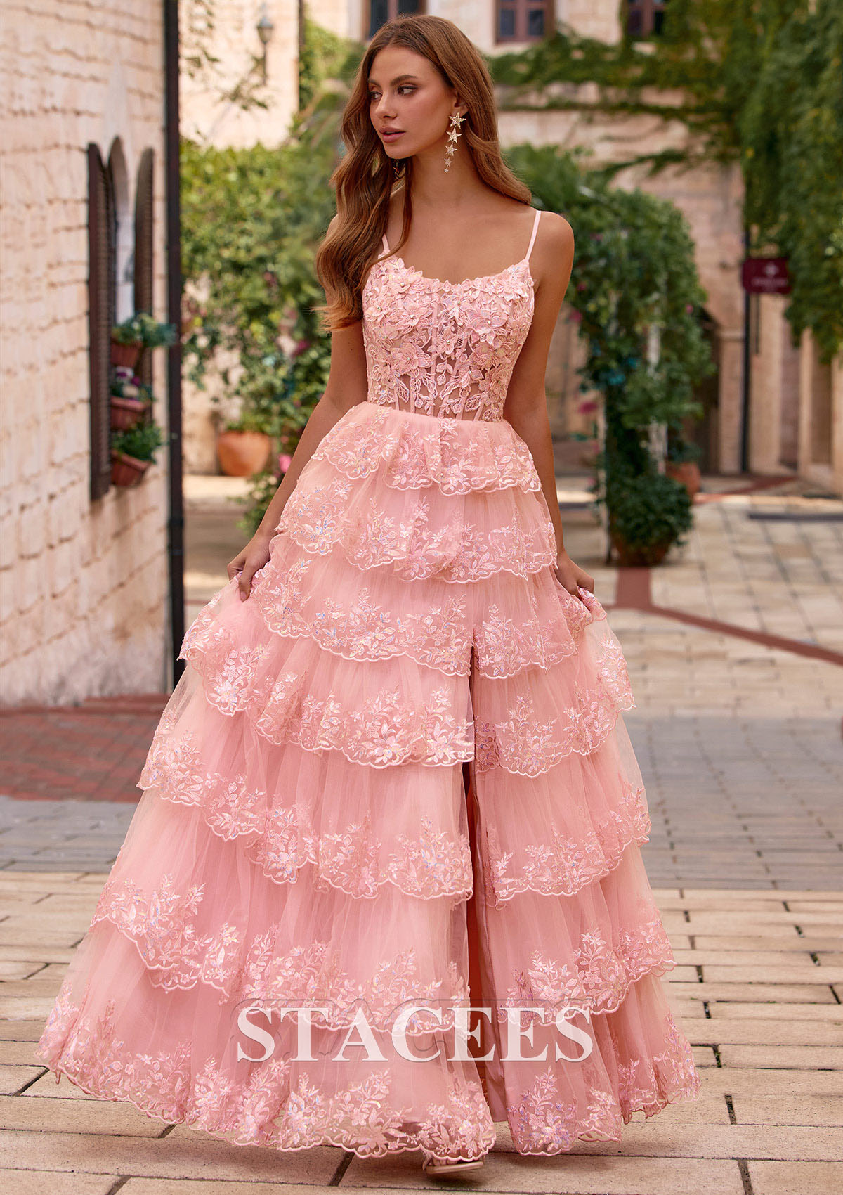 pink dress embroidered Pink Organza Embroidered Gown