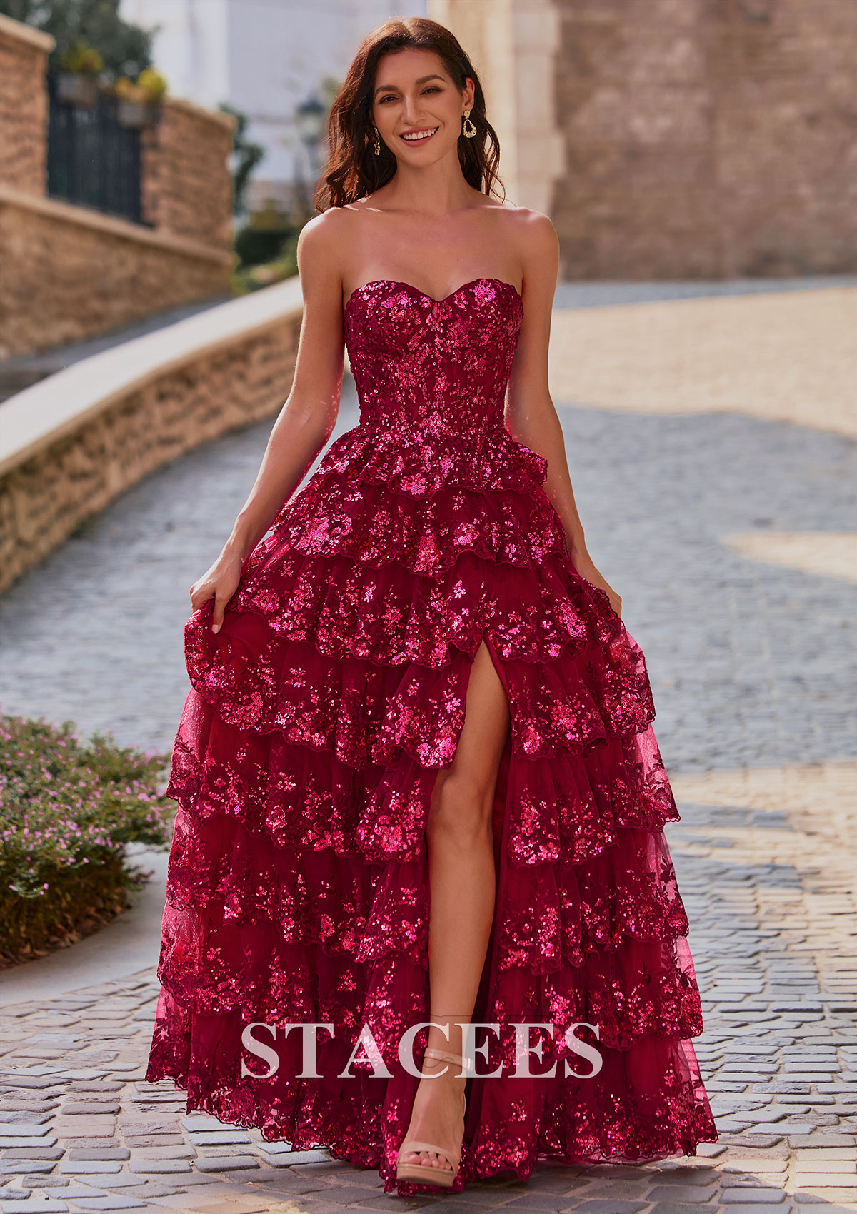 strapless sweetheart sequin dress Ladivine CD278 Size 4 Opal Long Sequin Maxi Slit Prom Dress Formal Gown Strapless Corset Sweetheart