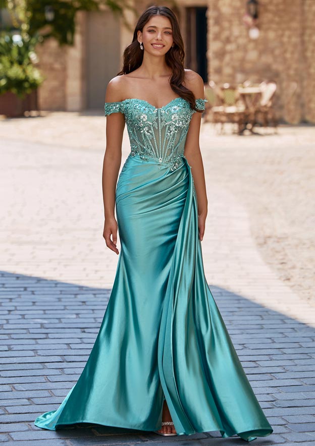 off the shoulder lace formal dress Stacees 2026 Burgundy Off-Shoulder Prom with Beaded Corset Slit Side Drape nvgroup_2DC60