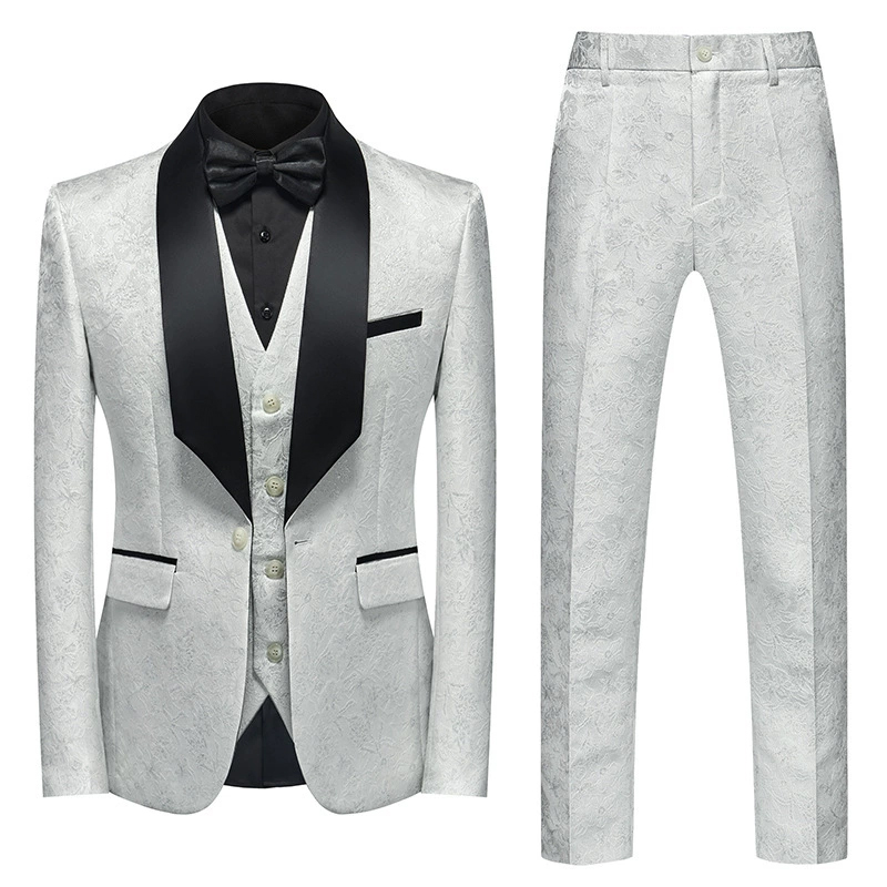 White Shawl Lapel Single Breasted 3 Piece Men's Wedding Suit - STACEES