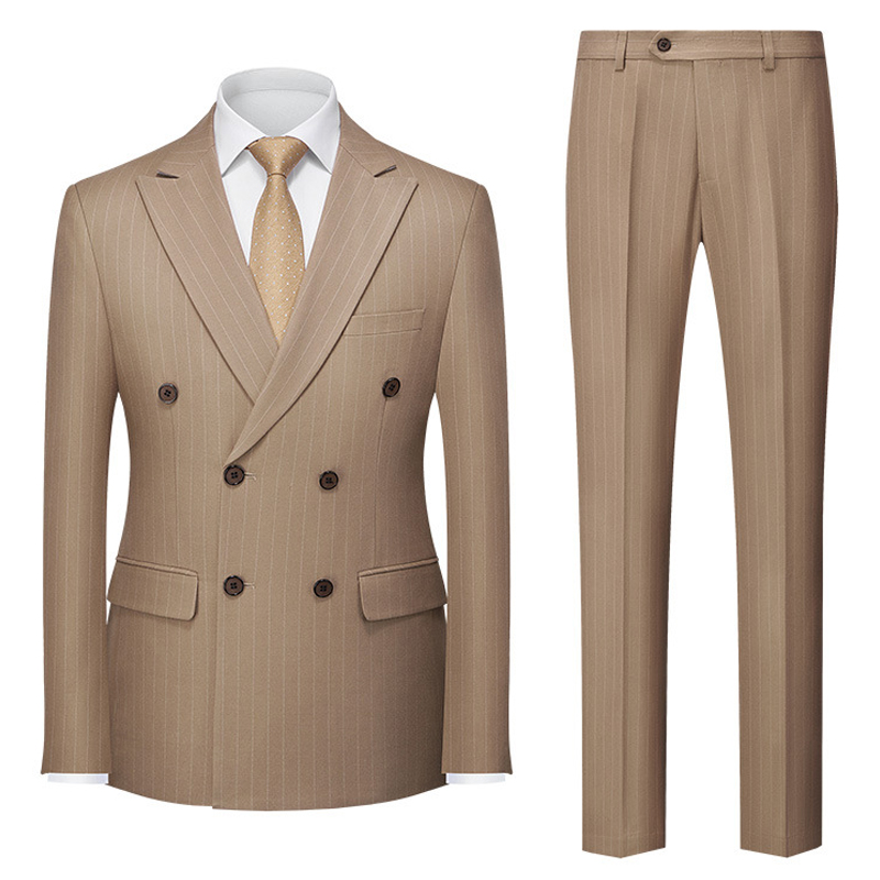 Khaki Peak Lapel Double-breasted 2 Piece Men's Wedding Suit - STACEES