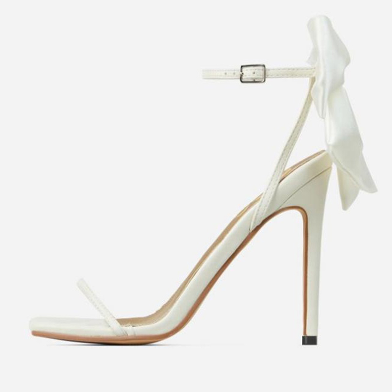 Zapatos de punta cuadrada con tacón de aguja de PU con lazo