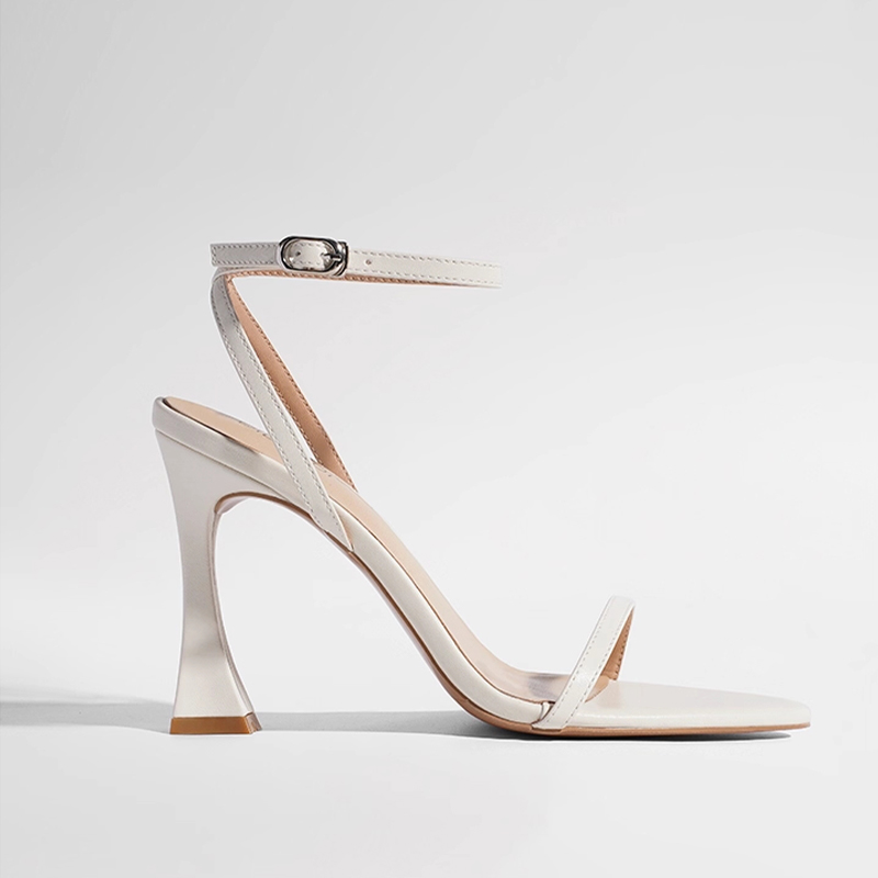 White Heels Peep Toe Leather Women's Prom Special Occasion Fashion Shoes - STACEES