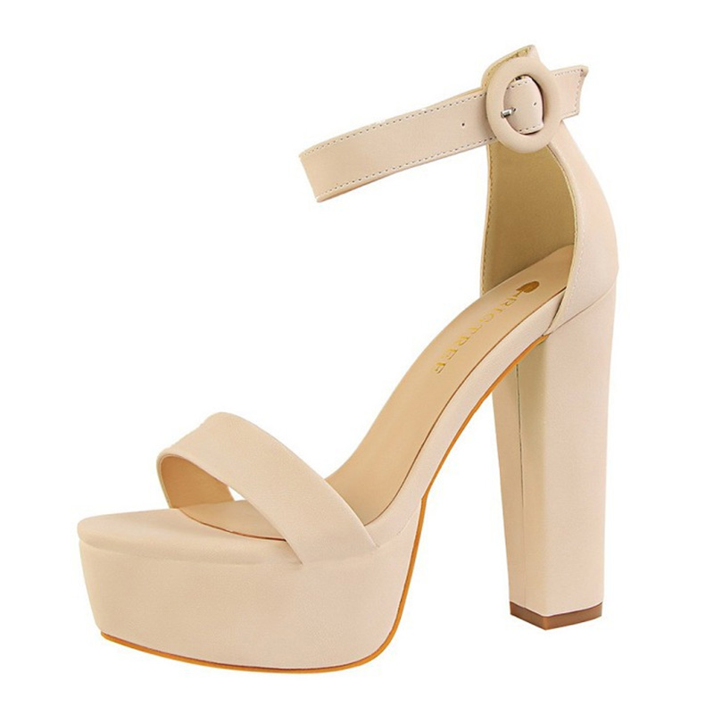 Light Pink Round Toe Heels Suede with Ankle Strap Buckle Women's Graduation Prom Shoes - STACEES