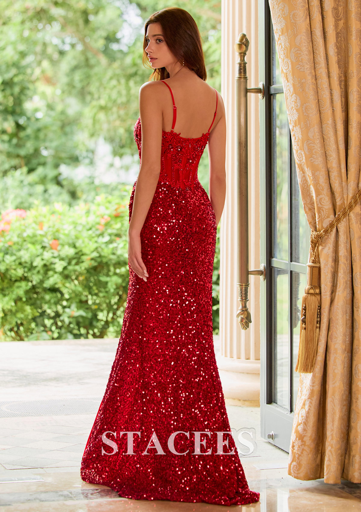 fitted applique sequin sleeveless corset slit prom dress Fitted Corset Sweetheart Sequins Prom Dress with Slit S8482P - Prom Dresses