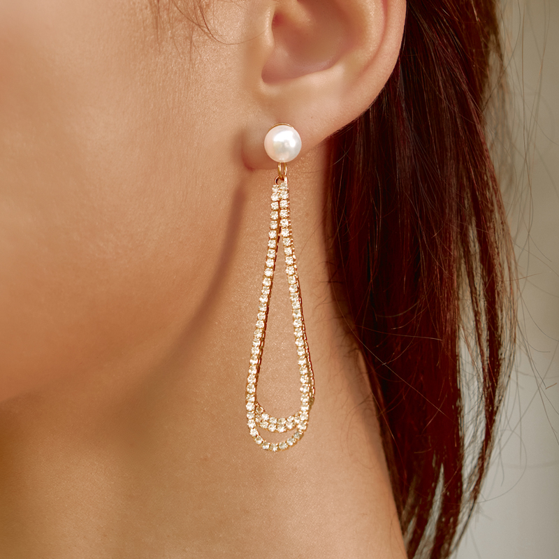 Élégant exquis femme gouttes zircon boucles d'oreilles avec perles d'imitation
