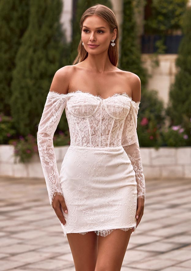 off the shoulder lace sheath wedding dress Davinci Bridal 50664 Off the Shoulder Beaded Lace Mermaid Weddings Dress Sheer Train 16 / Ivory/Ivory