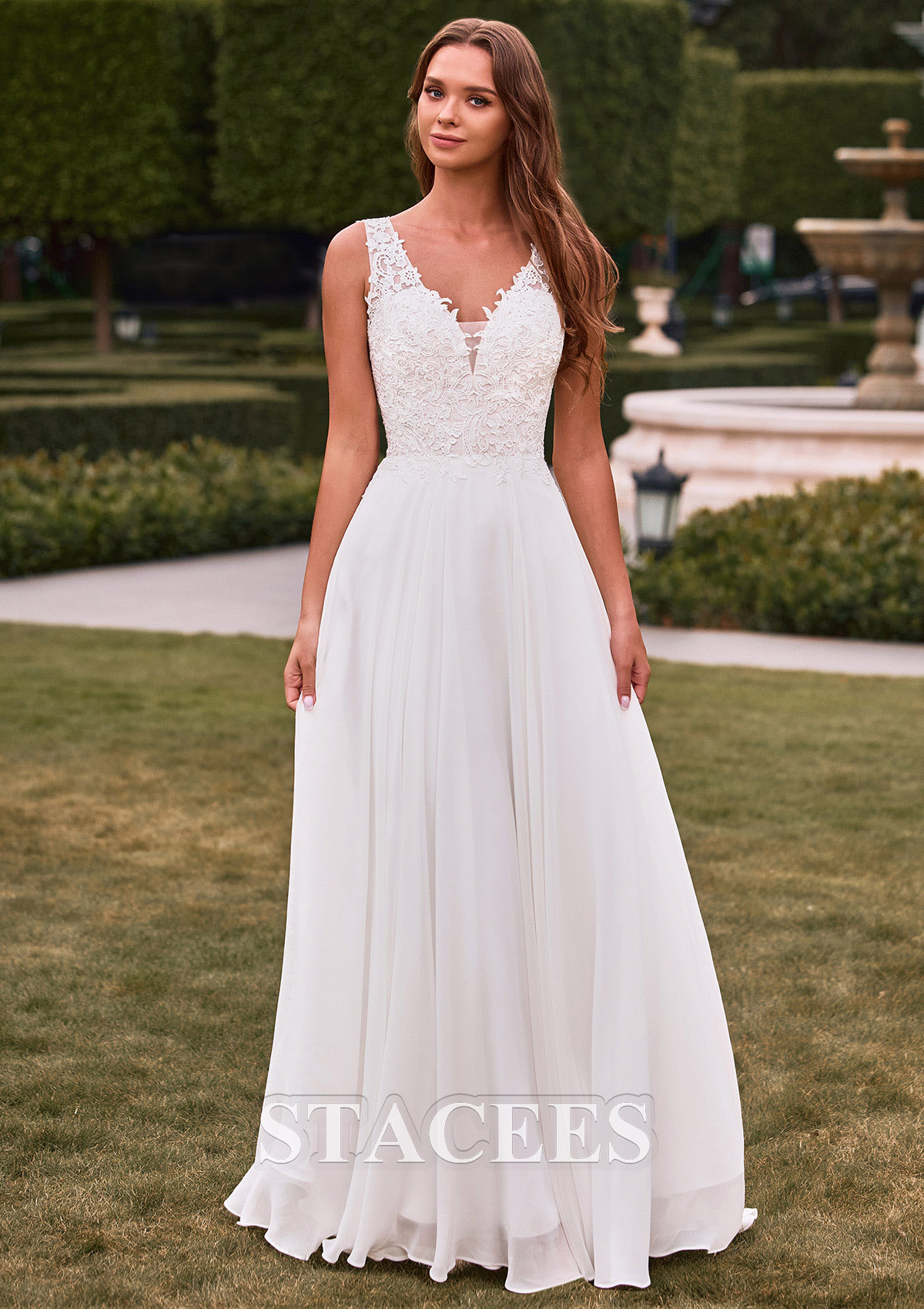 layered chiffon wedding dress Wedtrend Women Ivory Bridal Dress A Line Long Chiffon Wedding Dress With 3D Butterflies Long Sleeves, Ivory / US8