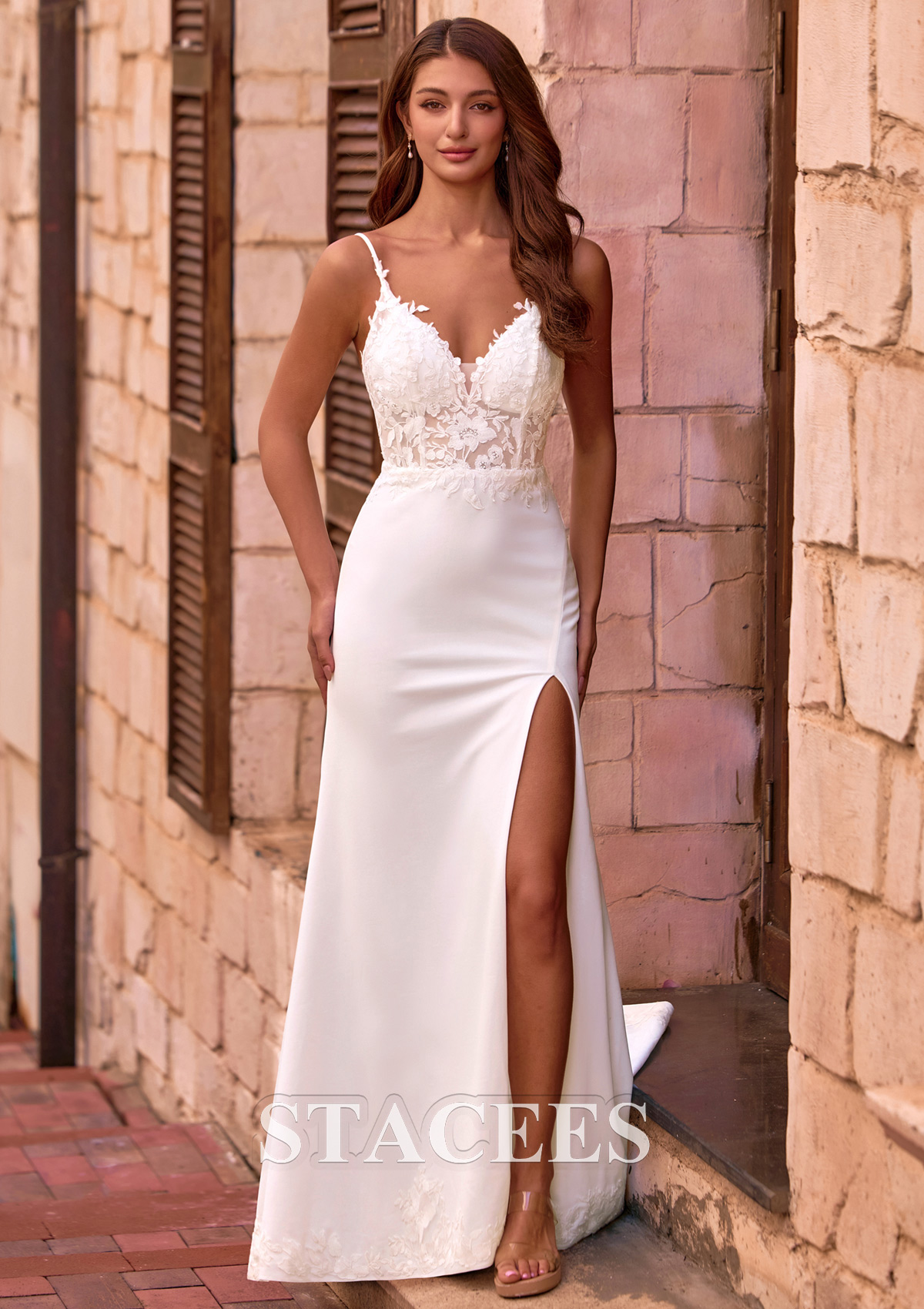 long white spaghetti strap dress Ribbed Gold Chain Slit Small bust 33.5 in Montpellier Dress - White White
