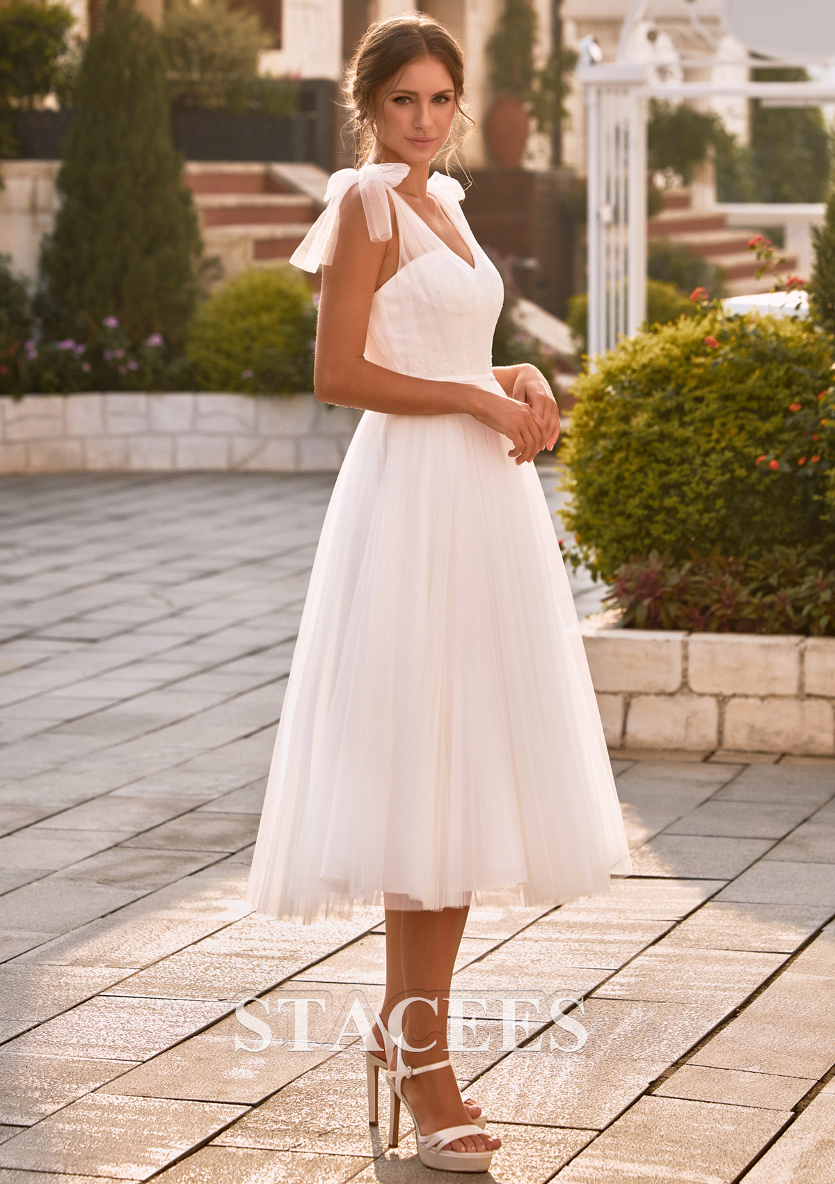 tea length tulle cocktail dress Short Sleeve Tea Length Dress by Cinderella Divine CD0187