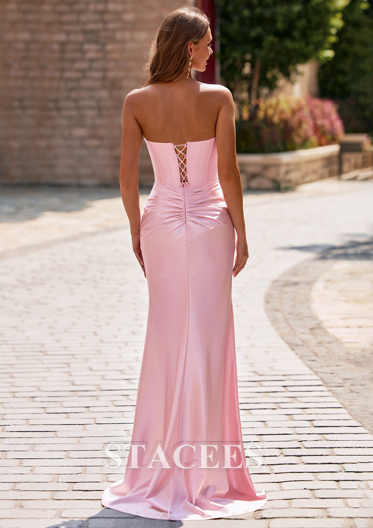 women's dark pink strapless mermaid dress for a gala Berylove Women Black and Pink Formal Dress Strapless Mermaid Maxi Gala Dress With Train Cape