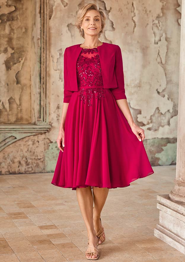 mother of bride dresses short Column Short Sleeves Knee Length Lace Mother of the Bride Dress, Watermelon