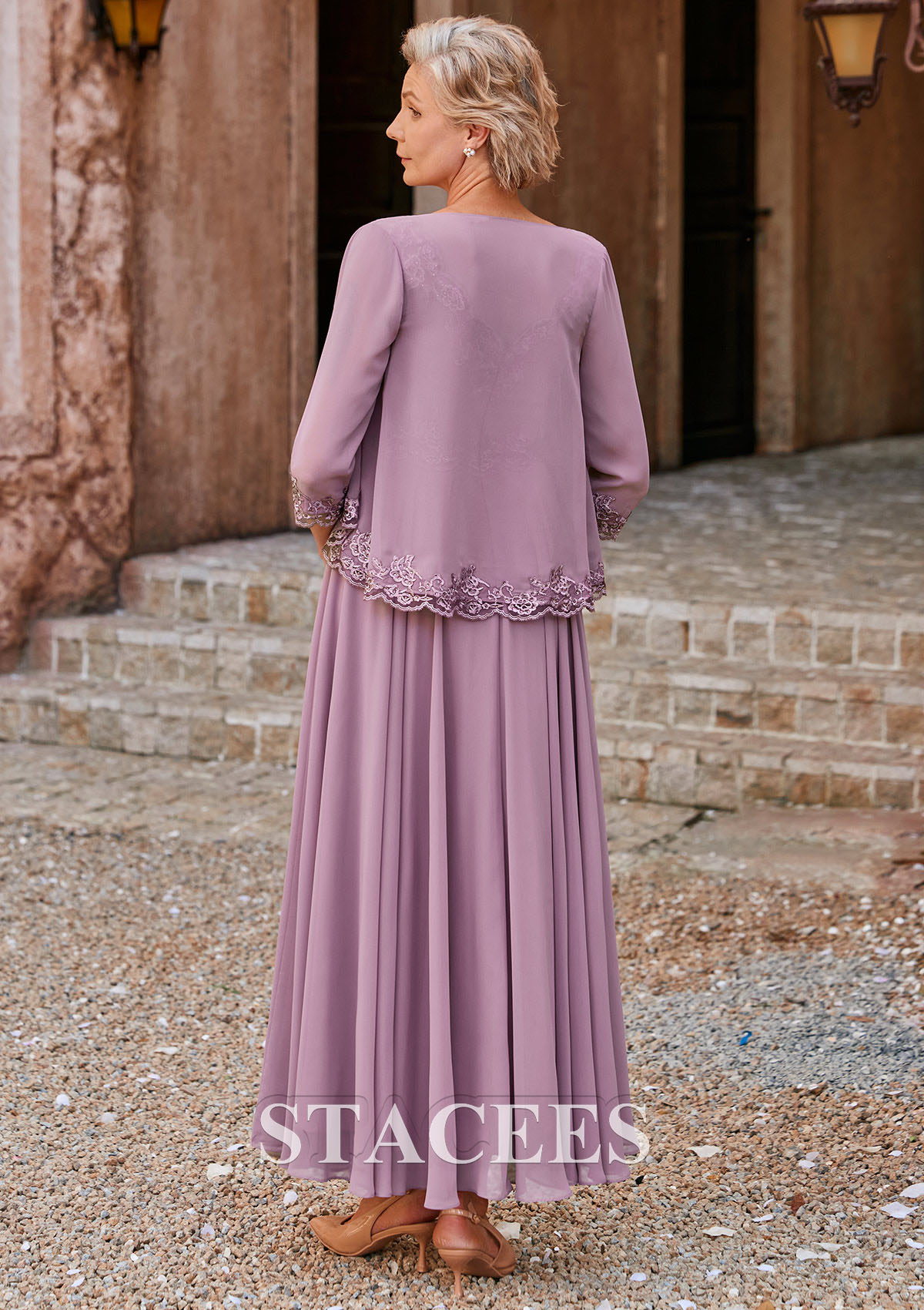 chiffon long jacket over dress A-line 3/4 Sleeve Asymmetrical Chiffon Jacket Mother of the Bride Dress S5142M - Mother of the Bride Dresses