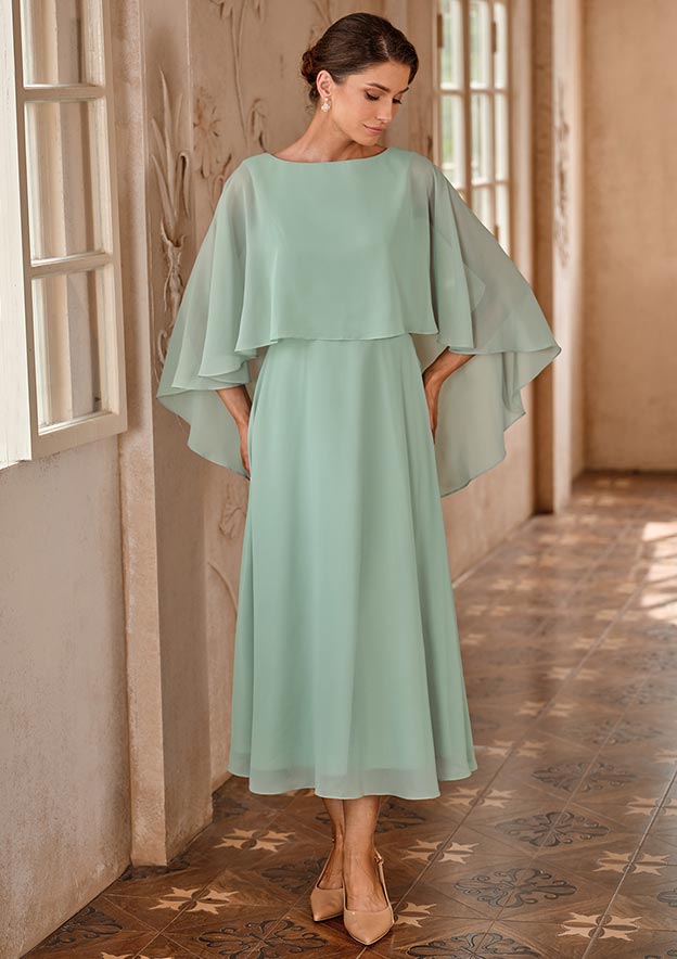 mother of the bride dresses with chiffon overlay Ladivine CD0183 - Bishop Sleeve Chiffon Dress M / Rose Gold