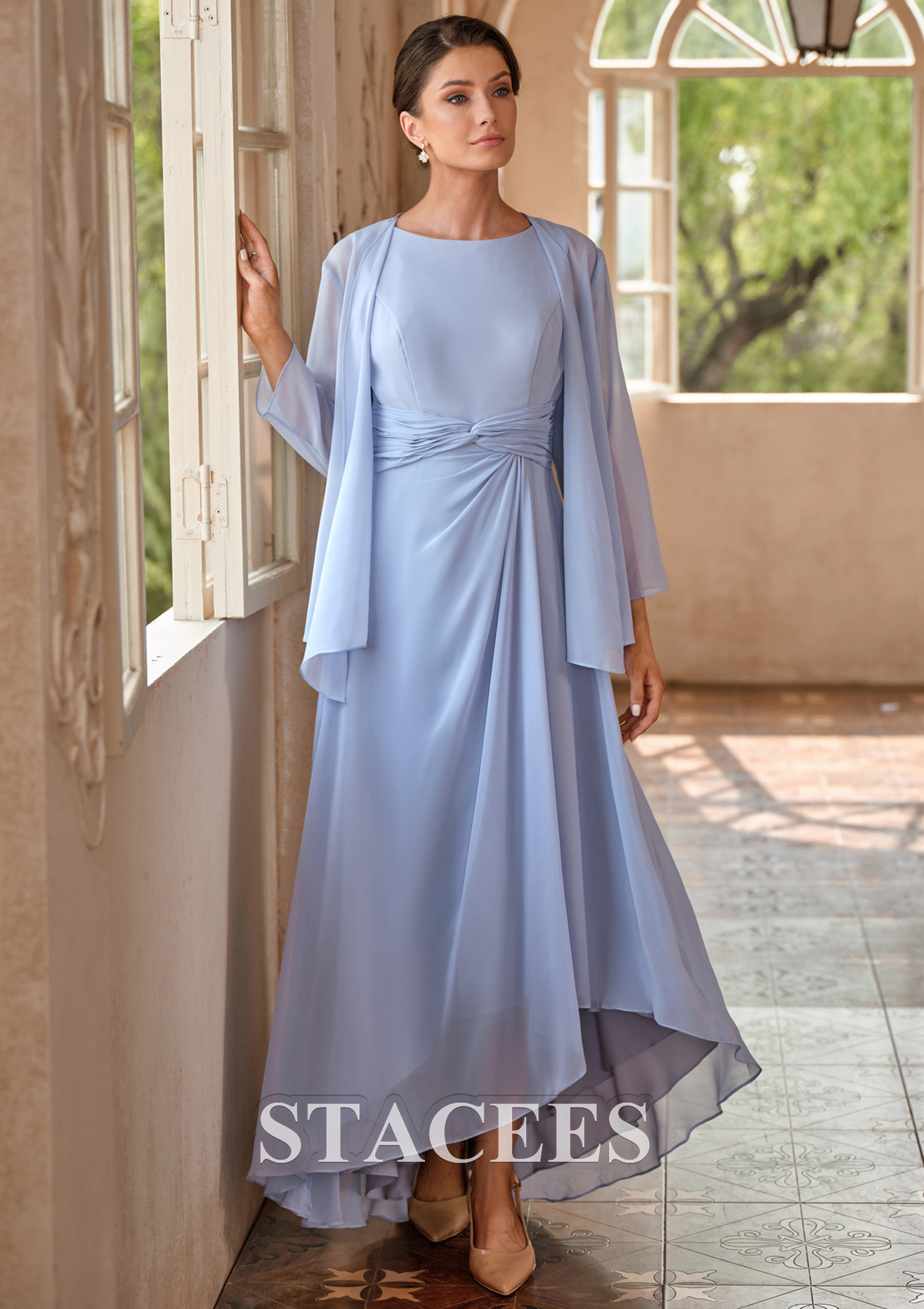 chiffon dress and jacket Cicinia Dusk Mother Of The Bride Dress With Jacket Short Chiffon Lace Beaded Ankle Length