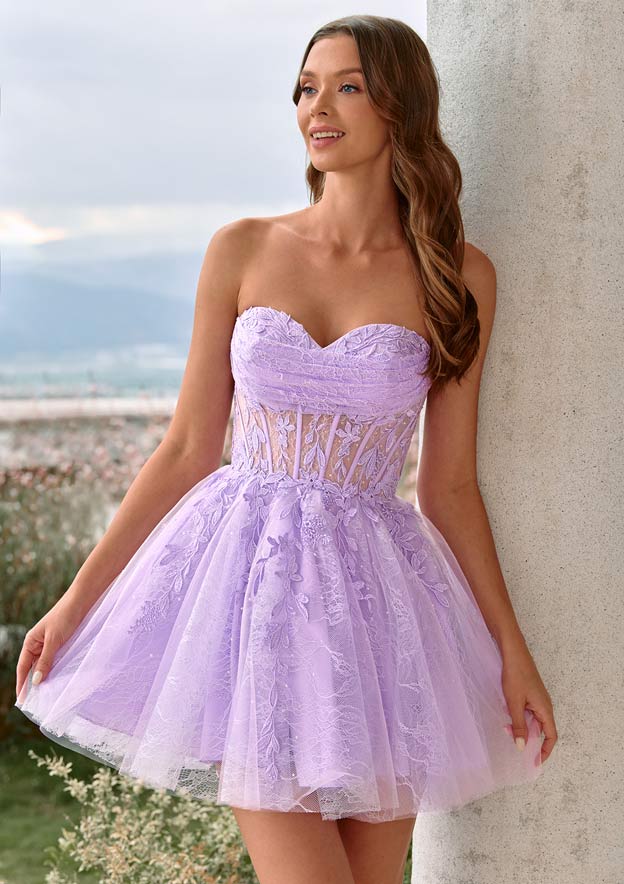 light purple hoco dress Stunning Strapless Sequins Short Homecoming Dresses Custom Color Lace Back Details Zipper Embellishment Appliques Occasion Prom Light Purple High Neck Homecoming