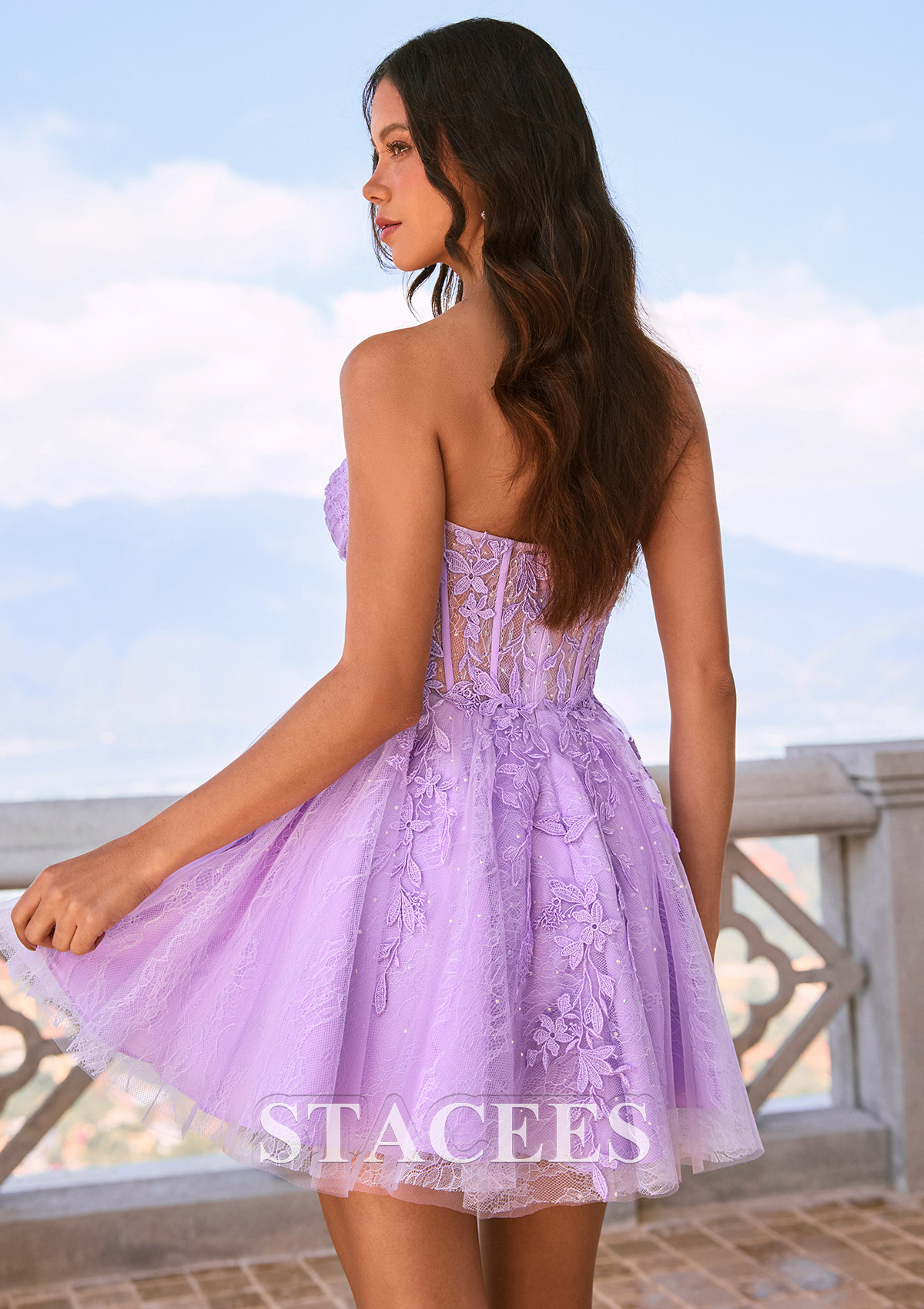 Lila Vestido línea a cuello de corazón tul corto/mini vestido para homecoming