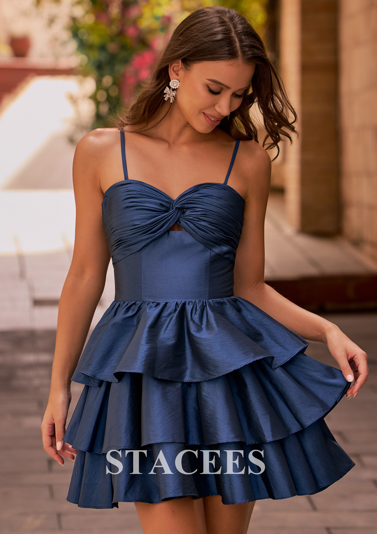 Azul Marino Oscuro Vestido línea a cuello de corazón tafetán corto vestido para homecoming - STACEES