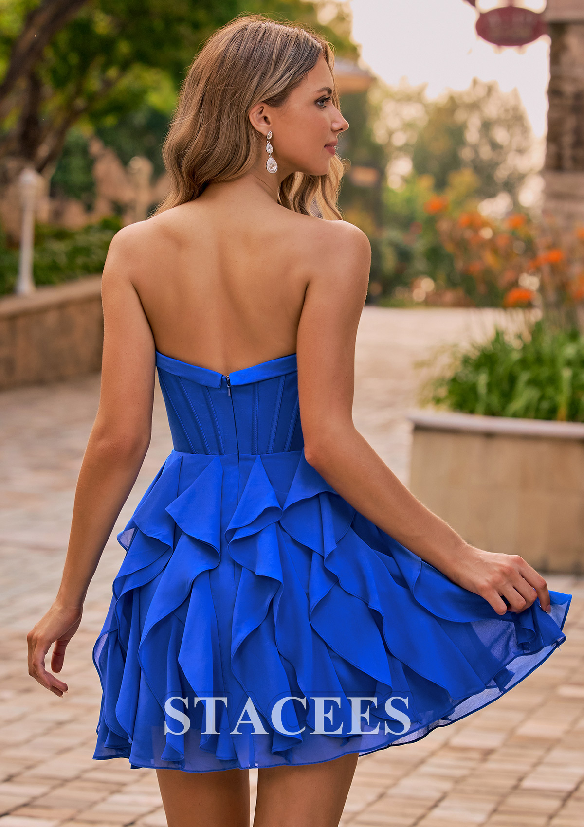 Azul Océano Vestido línea a cuello de corazón gasa satén corto vestido para homecoming - STACEES