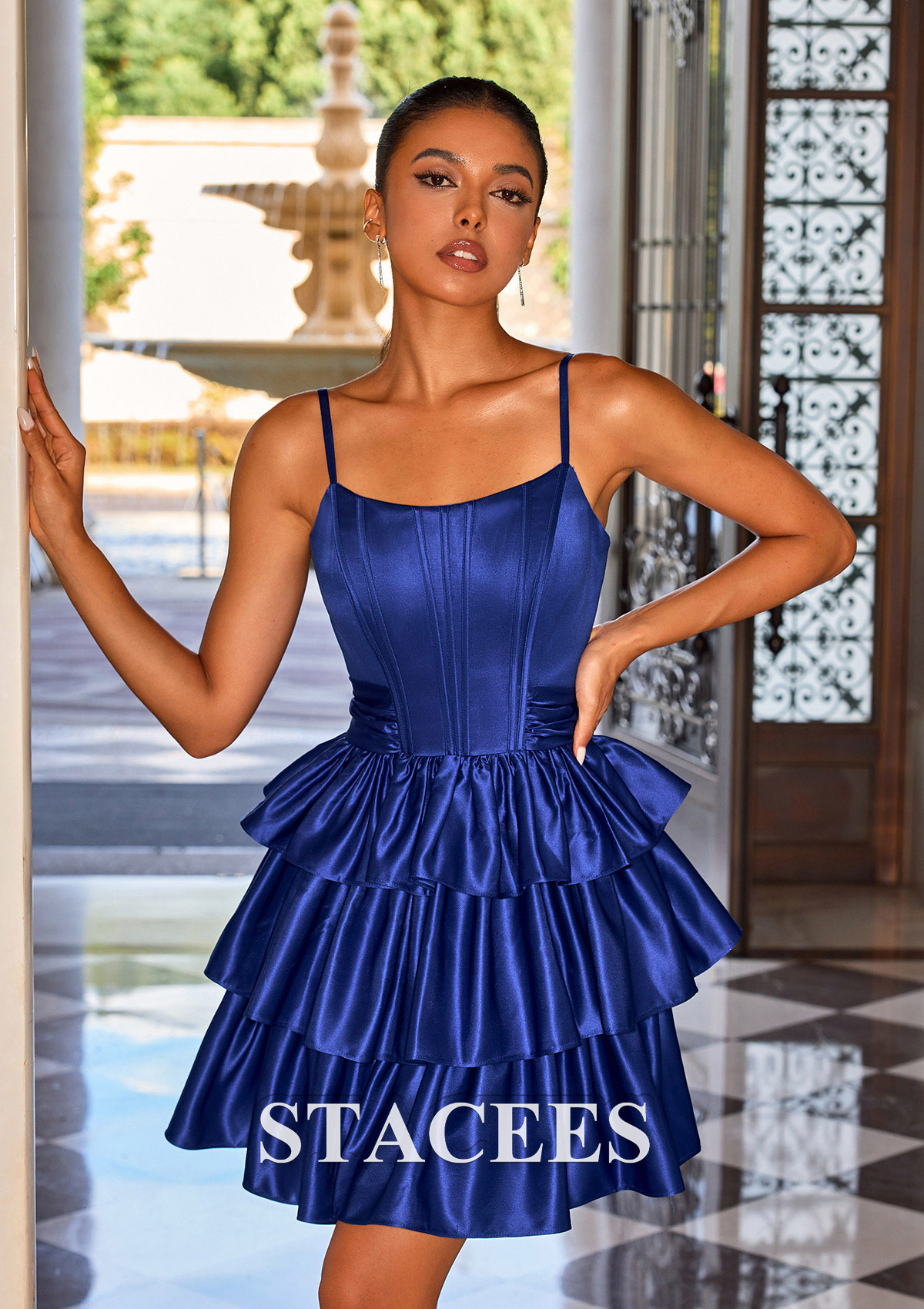 Royal Blue A-line Scoop Neck Tiered Ruffle Homecoming Dress - STACEES