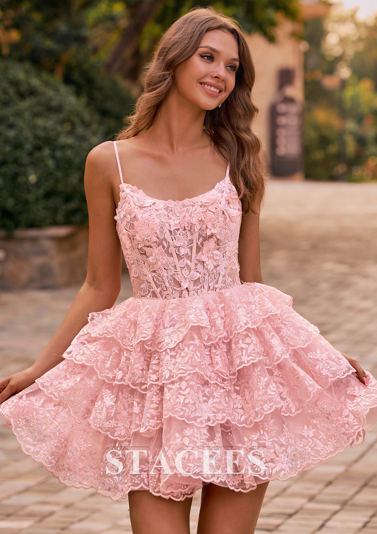 Rosa Blush Vestido línea a escote redondo tul corto vestido para homecoming - STACEES