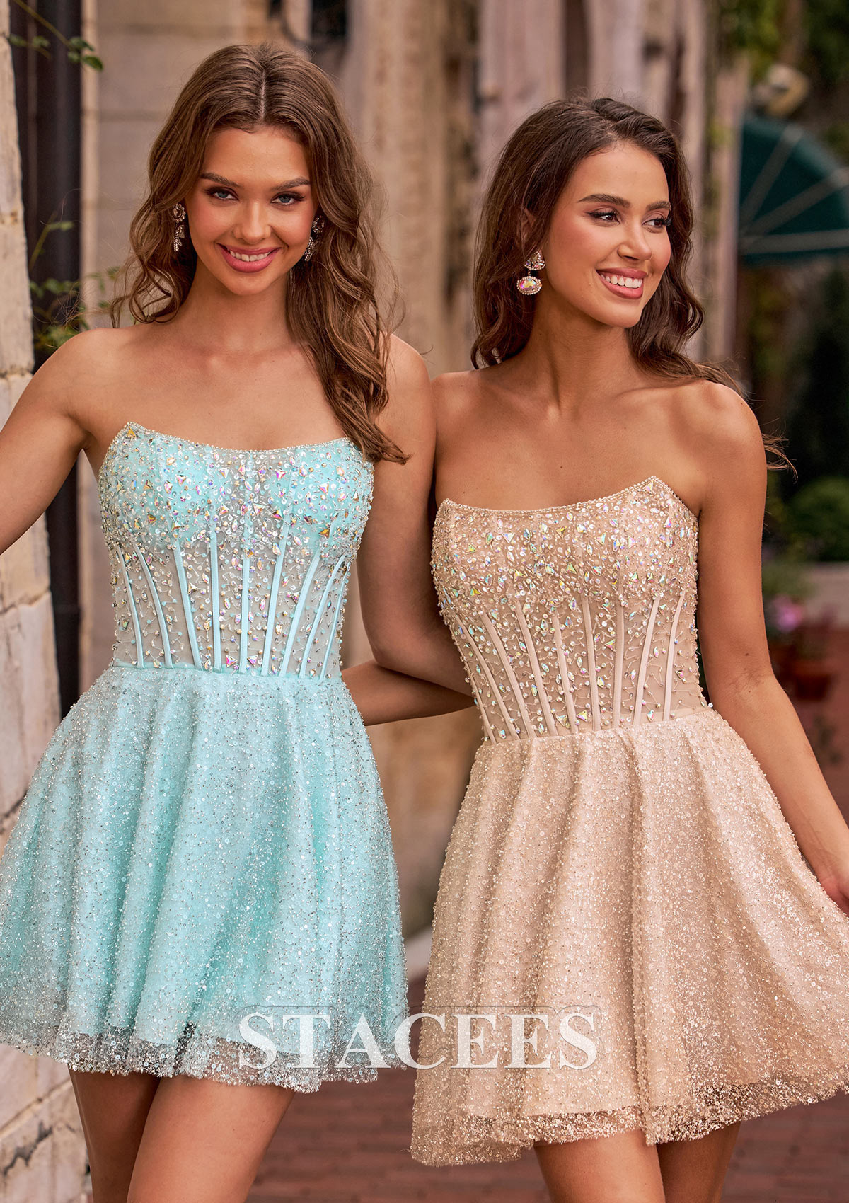 Bleu Robe trapèze carrée paillettes courte/mini robe de fête de la rentrée avec perles strass - STACEES
