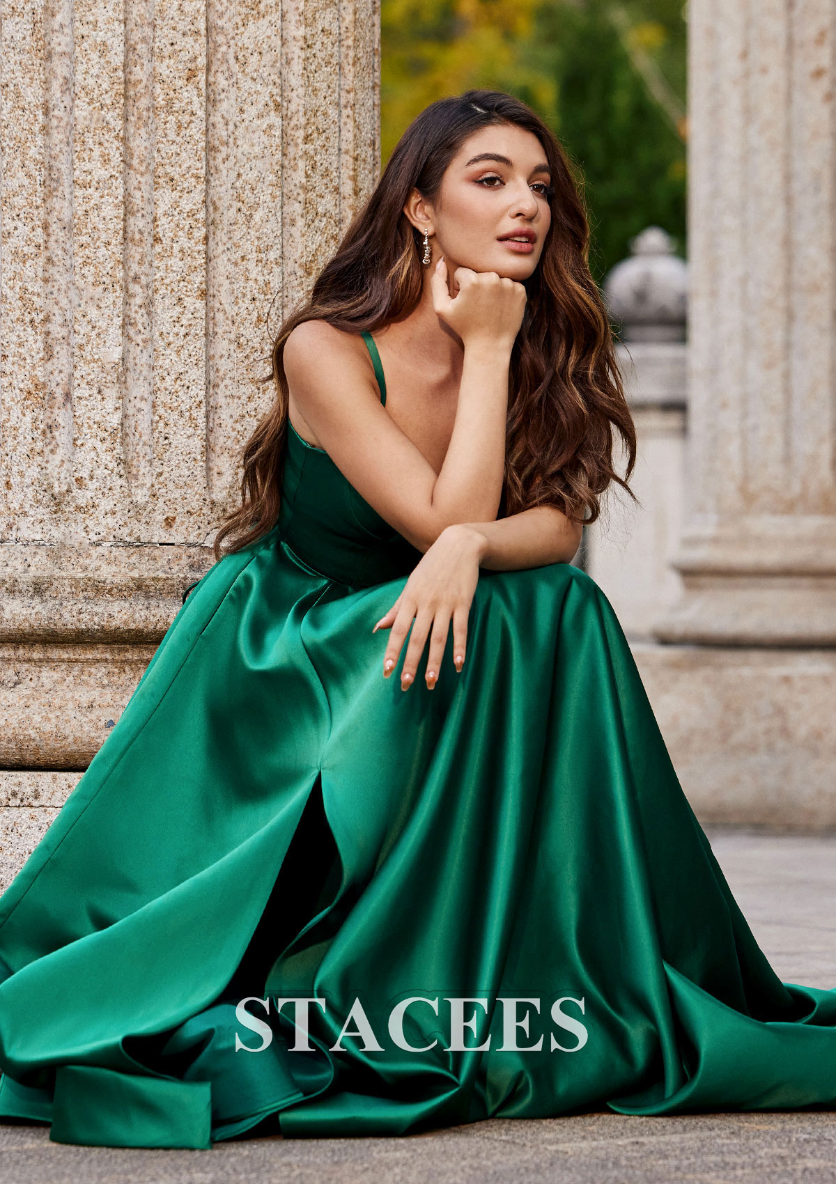Dark Green A-line Sweetheart Floor-Length Satin Prom Dress with Pockets Split - STACEES