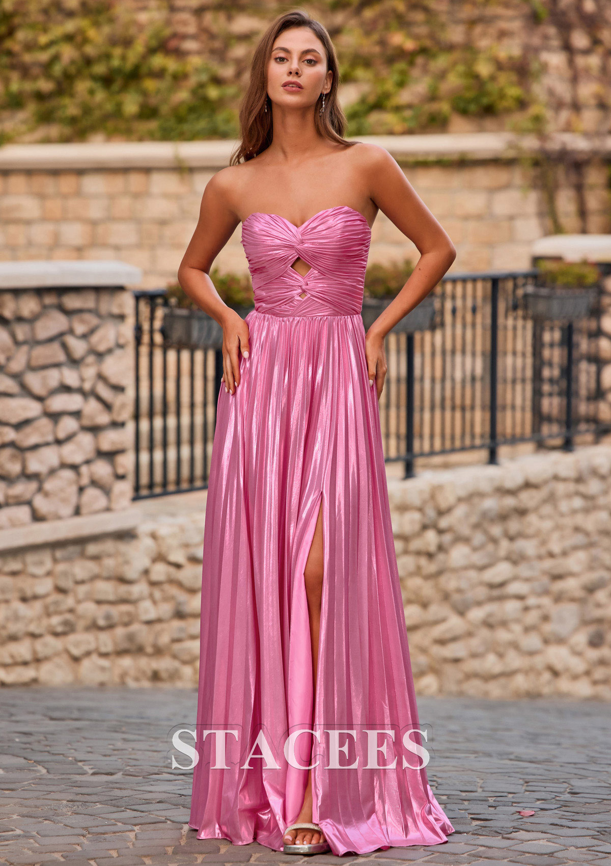 metallic evening dress Stacees A-line Strapless Pleated Black Prom Keyhole Corset Slit Color:LIGHT IVORY/LAVENDER Pattern: Cupped Wedding Dress adams Pleated metallic pageants or formal events