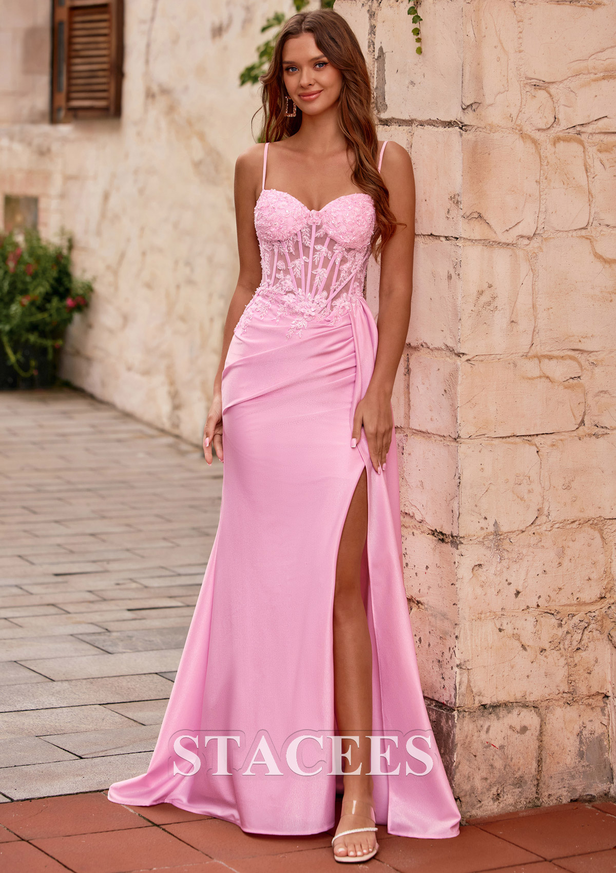trumpet mermaid beaded sleeveless corset slit prom dress V Neck Sheer with Side Draping S8985P - Prom Dresses Women's size:0 cat_valentines_shop Renegade Wedding Dresses: Celebrate More colors