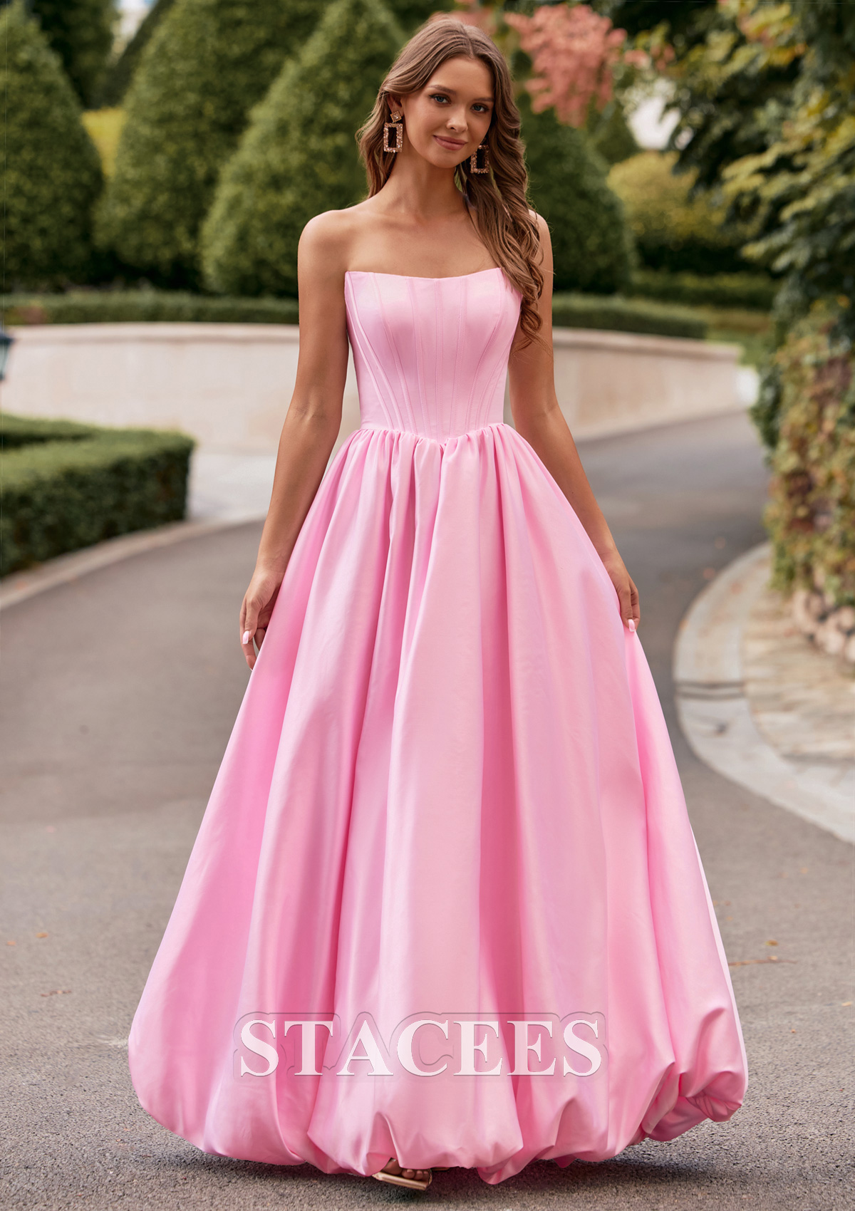 Stacees 2026 Ball Gown Strapless Bubble Hem Prom Dress with Pleats