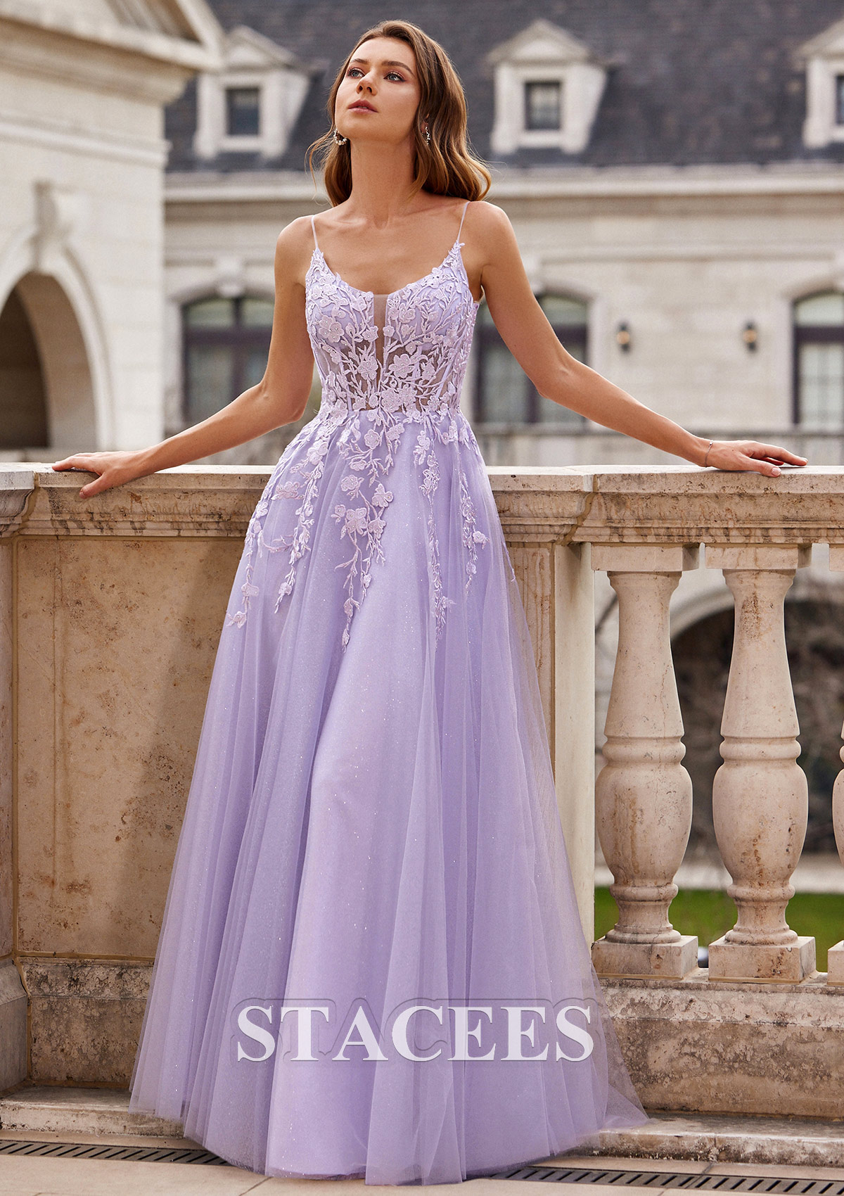 Lilas Robe trapèze princesse scoop tulle traîne balayage robe de bal - STACEES