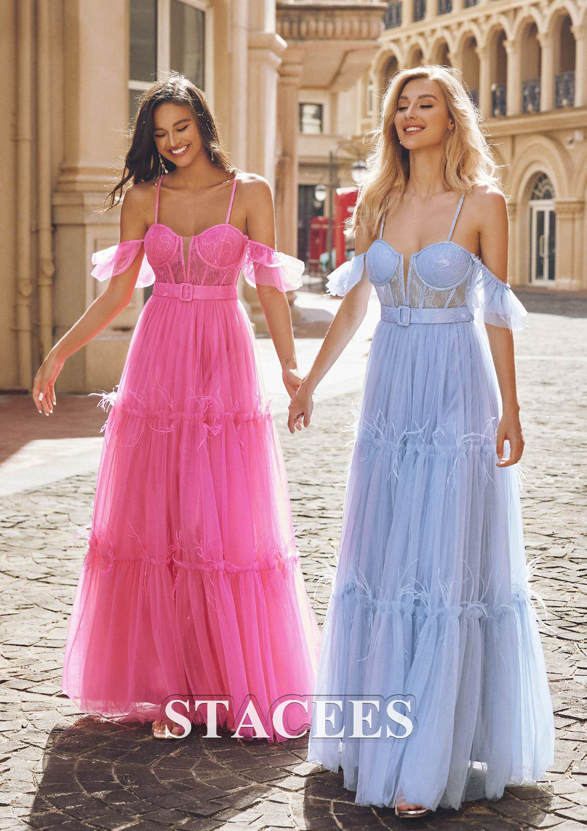 Sky Blue Vestido línea a cuello de corazón tul hasta el suelo vestido de graduación - STACEES