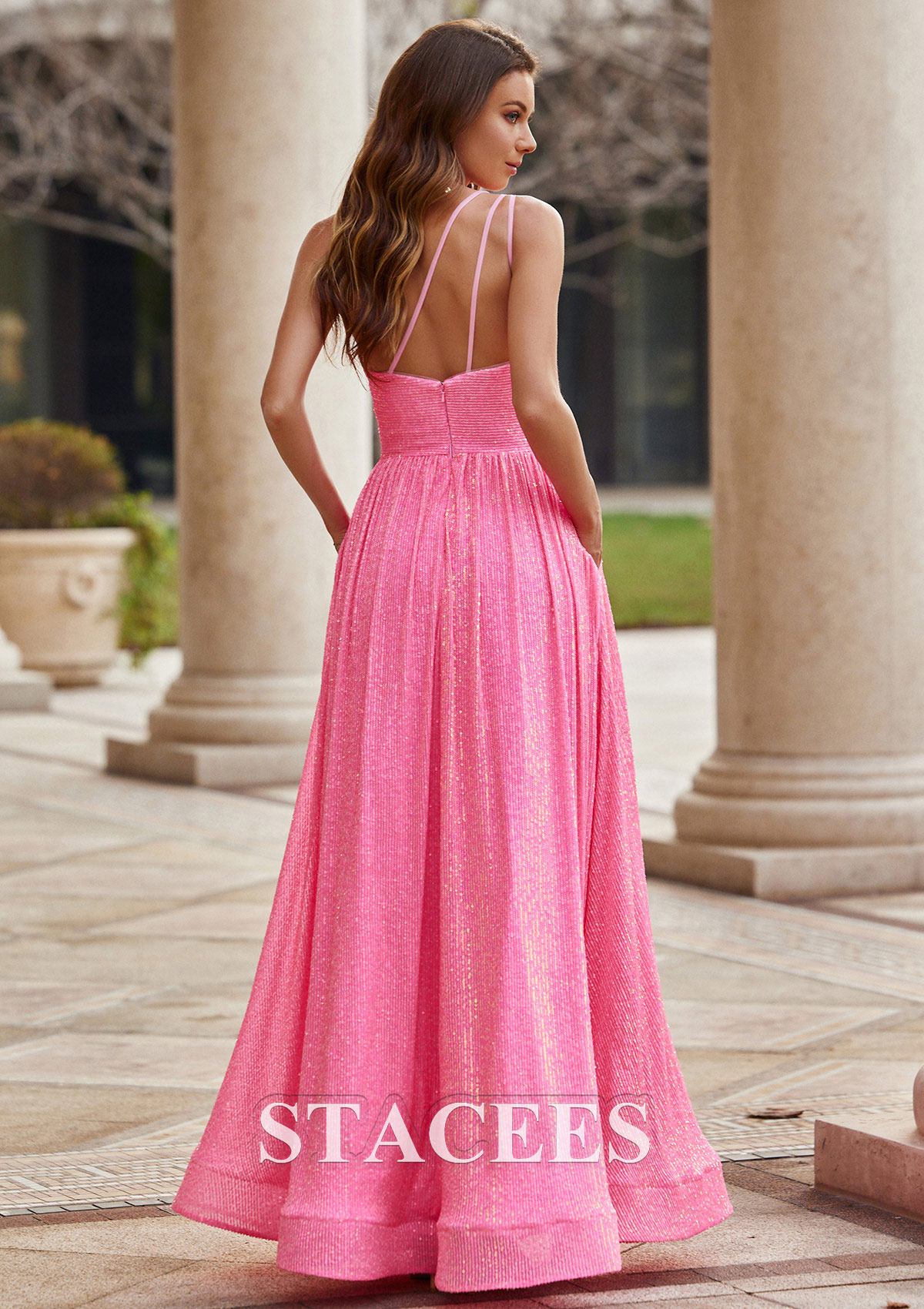 Hot Pink Vestido línea a un hombre lentejuelas hasta el suelo vestido de graduación - STACEES