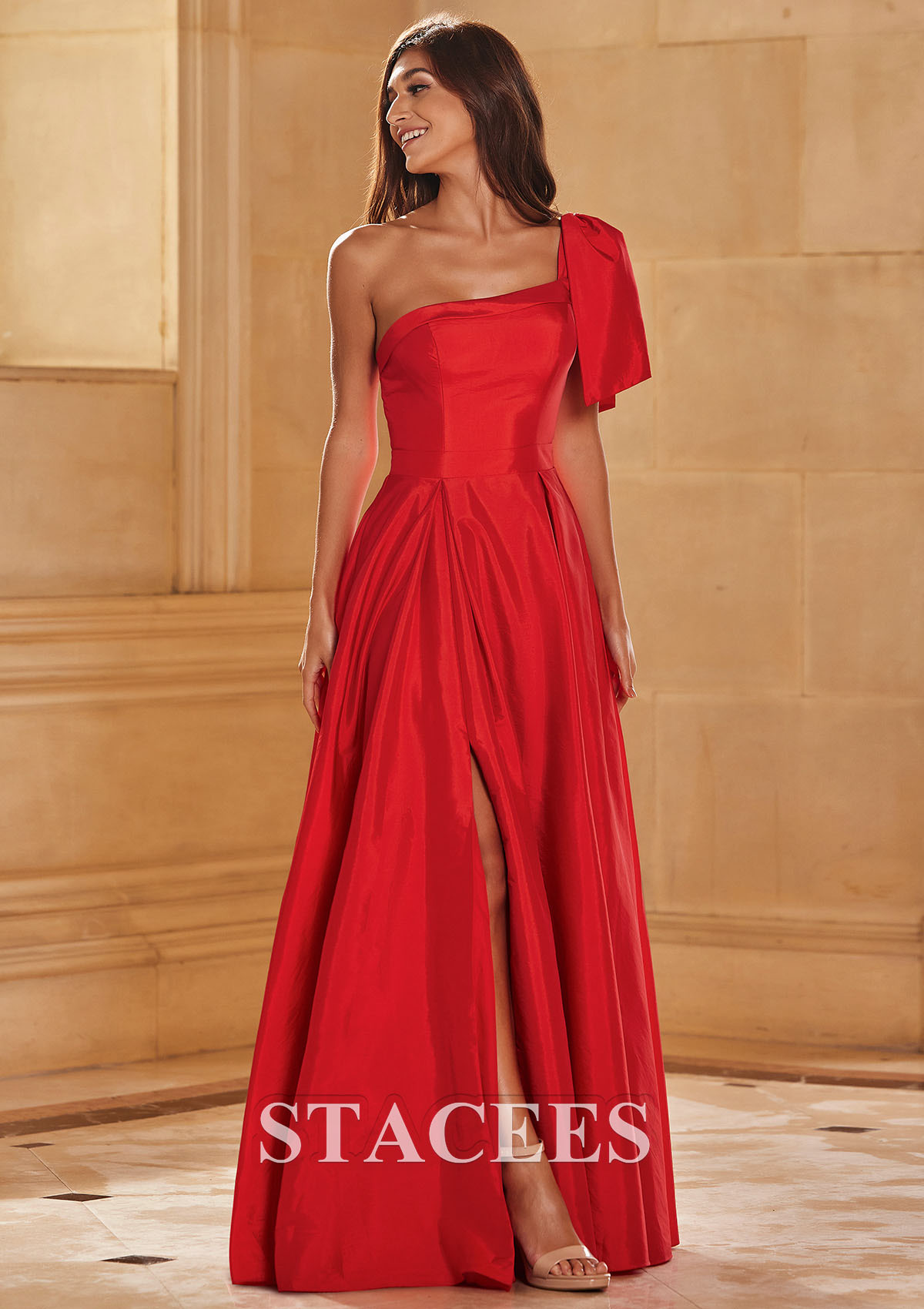 Red Vestido línea a un hombre tafetán hasta el suelo vestido de graduación - STACEES