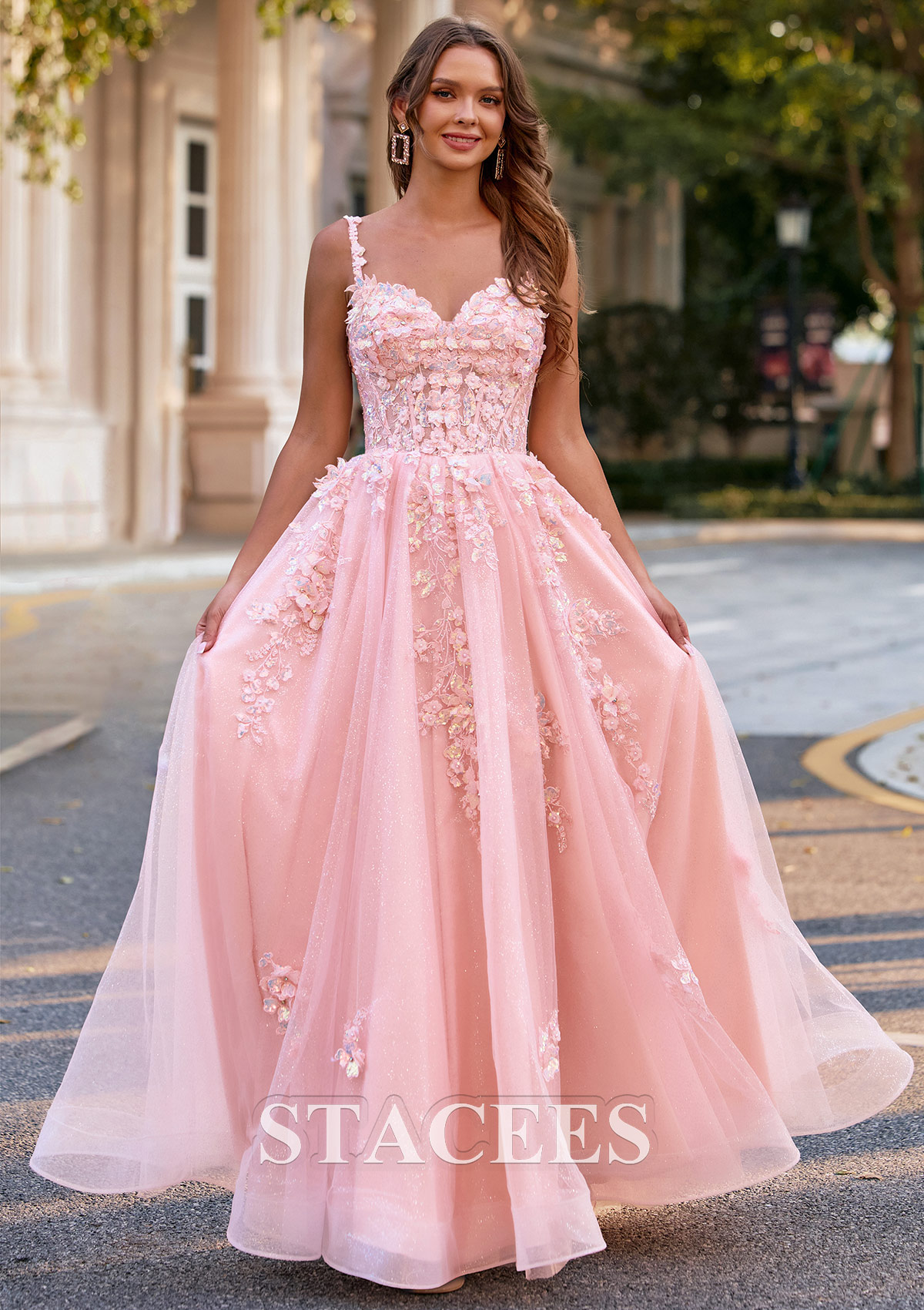 a-line scoop long sleeves floor-length with applique tulle dresses 3D Floral Appliques Corset Prom Dress Lace-Up Back S8986P - Prom Zara Black Backless Dress Web Collection: Pre-spring Size:LARGE