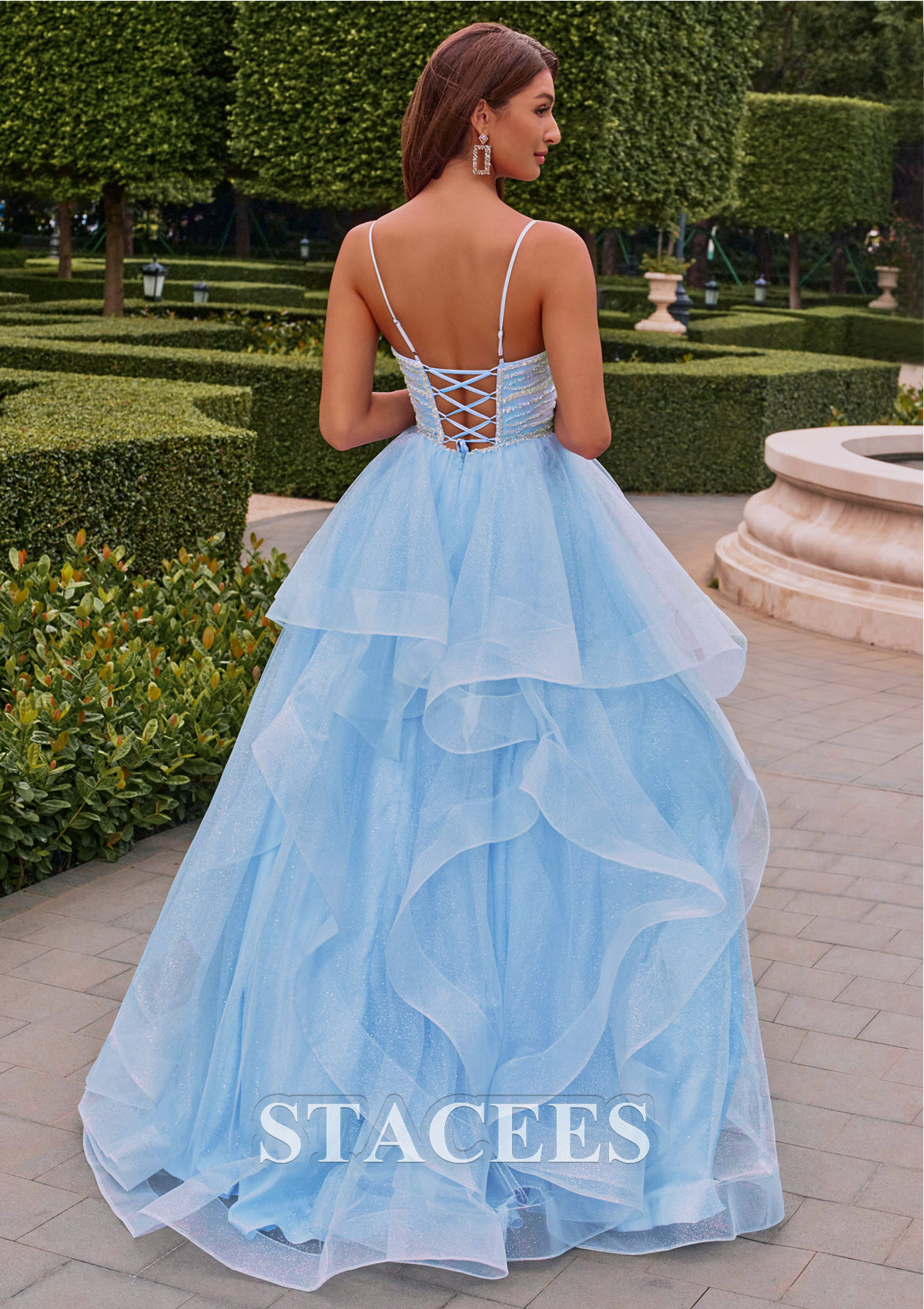 Azul Cielo Vestido de gala cuello de corazón tul hasta el suelo vestido de graduación - STACEES