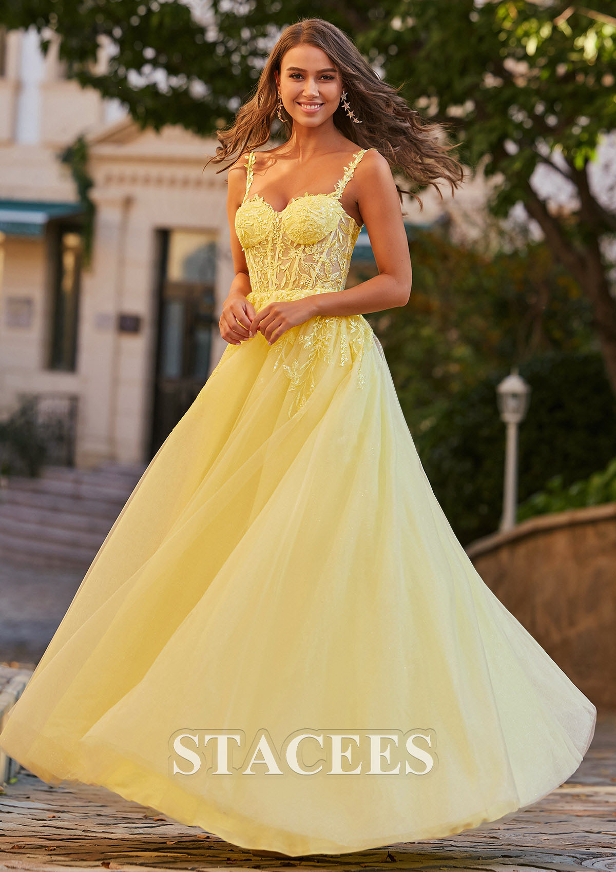 As Picture A-line V Neck Tulle Floor-Length Prom Dress with Appliqued Beading Sequins Split Glitter - STACEES