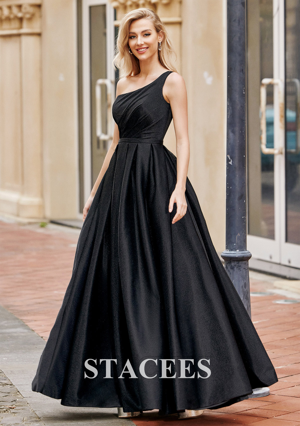Black Vestido línea a un hombre tejer hasta el suelo vestido de graduación - STACEES