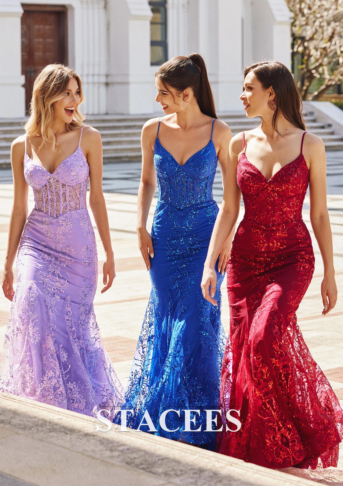 Trumpet/Mermaid V Neck Sleeveless Sweep Train Glitter Prom Dress with Sequins - STACEES