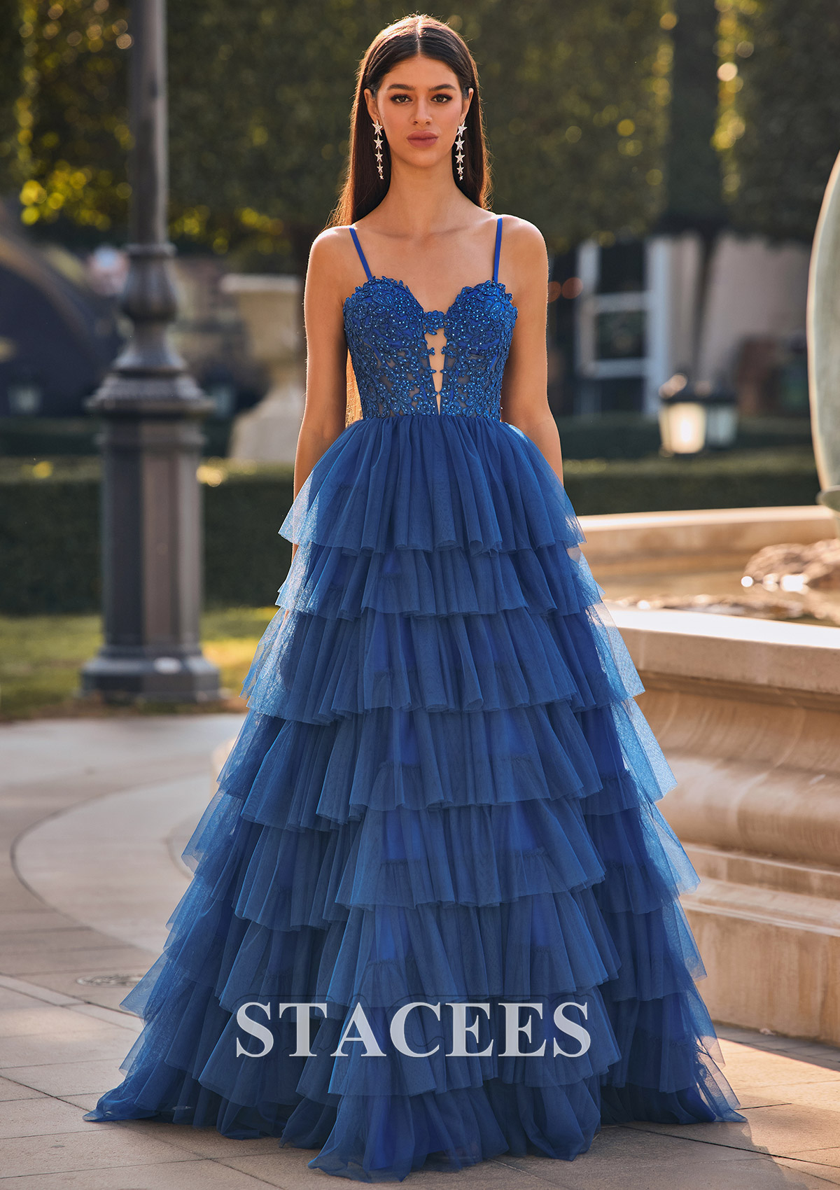 As Picture A-line Sweetheart Corset Ruffled Tulle Prom Dress with Spaghetti Straps - STACEES