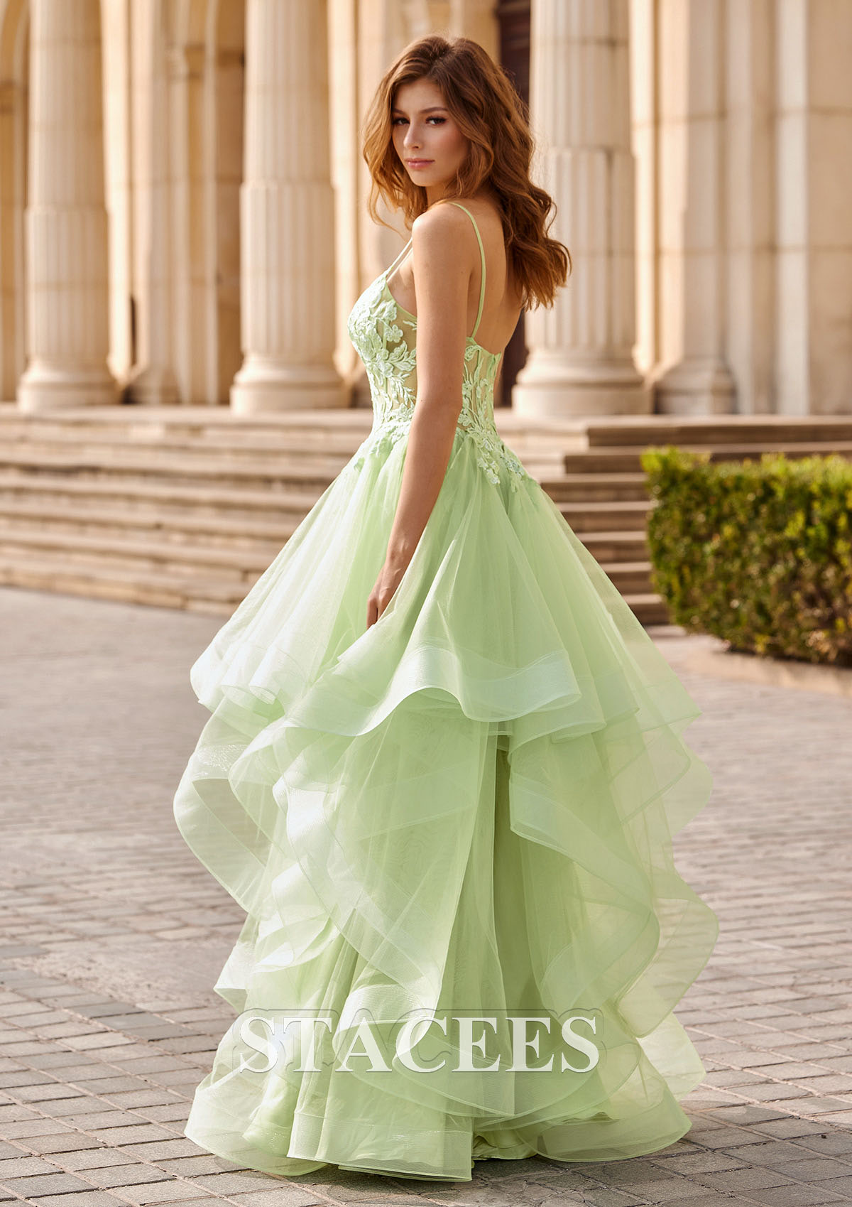 Salvia Vestido línea a escote en v tul hasta el suelo vestido de graduación - STACEES