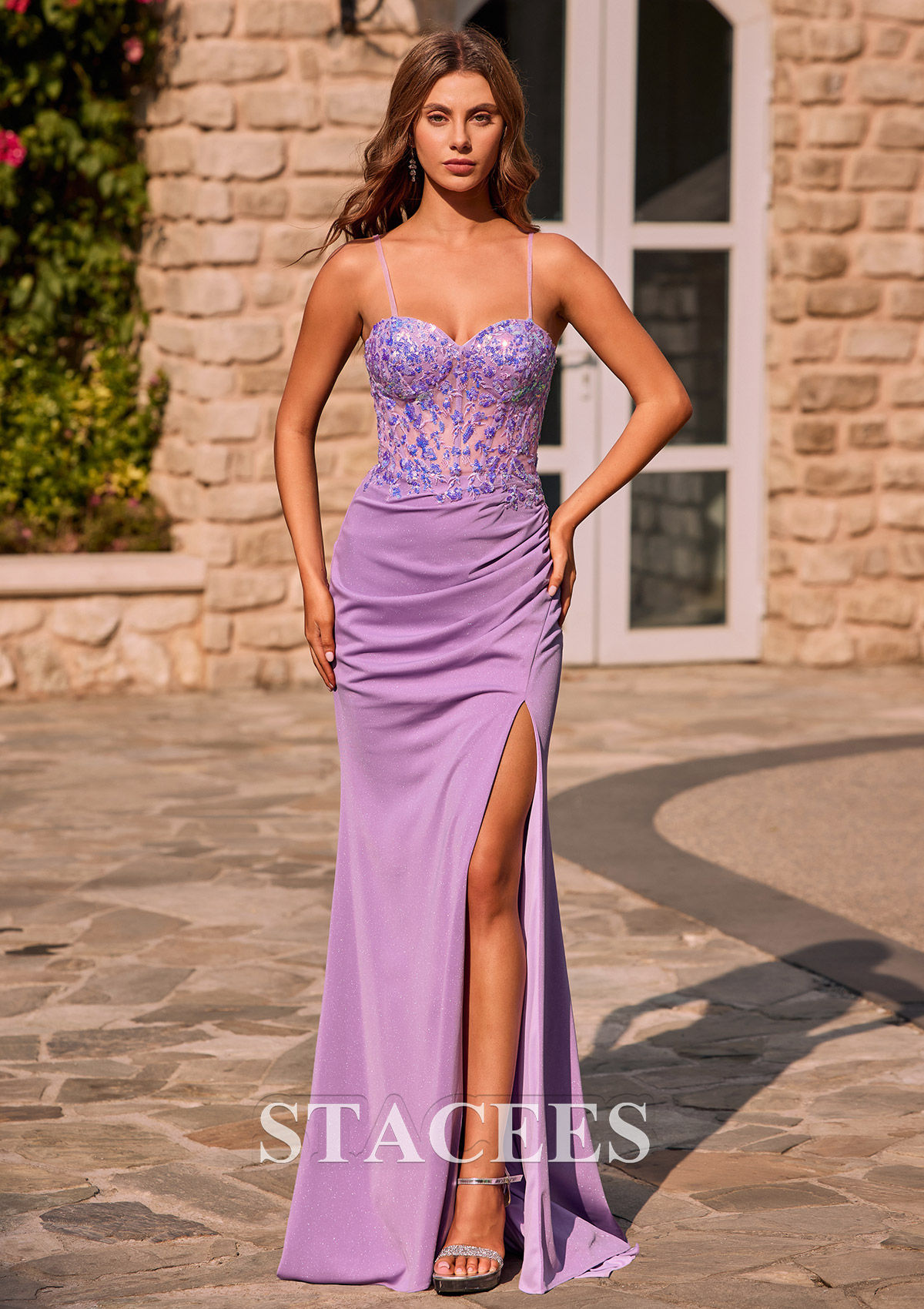 Tahiti Cubierta cuello de corazón tejer cola de barrido vestido de graduación - STACEES